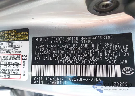 2006 Toyota Avalon Limited из США, поврежденный, VIN 4T1BK36B66U113879